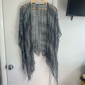 Accessory St New York Y2K Crochet Shawl. OS. Blue, Black, and Silver Metallic.